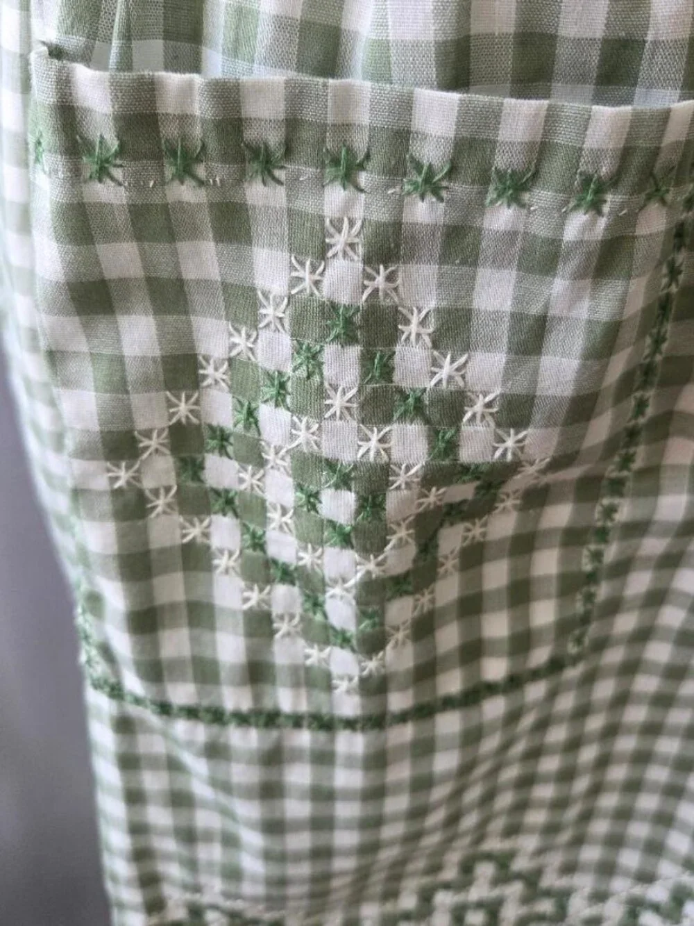 Handmade Vintage Style Embroidered Gingham Half Apron Cottagecore Farmhouse